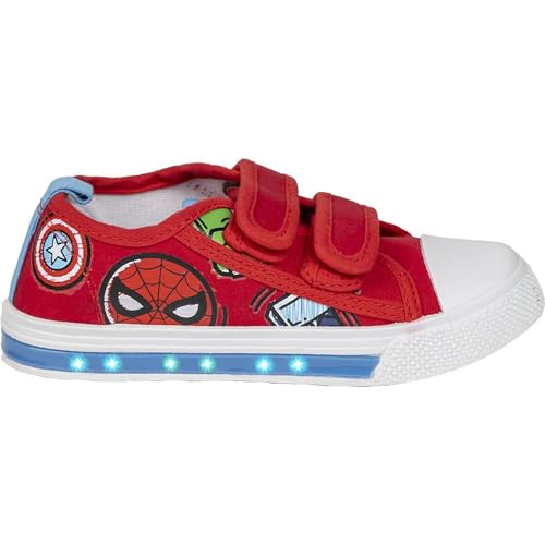 Zapatillas Infantiles de Avengers   Color Rojo   Talla 27   Cierre de Velcro   Zapatillas Deportivas con Luces y Suela PVC   Elaboradas con Algodón   Producto Original Diseñado en España