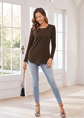 Image of Herou Women's Casual Long /Short Sleeve T Shirt Crewneck with Side Split Fall Pullover Loose Tunic Sweater Tops