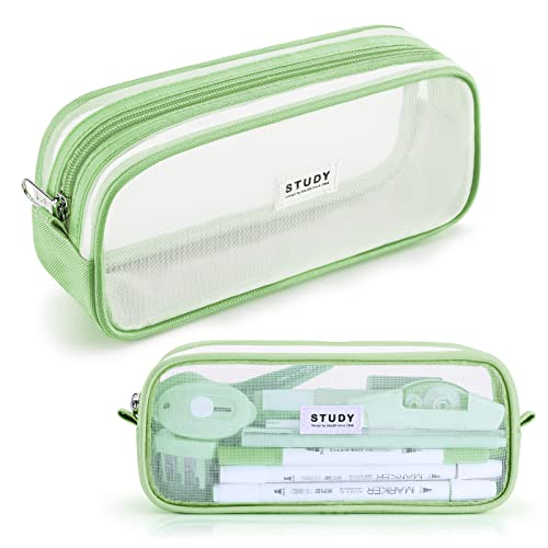 Image of Fancy Forest KALIDI Grid Mesh Pencil Case Pen Bag Clear Case Marker Pouch Multifonction Organizer Box Transparent case Makeup Bag Office College School Gift for adults Teen Girl Boy, Green