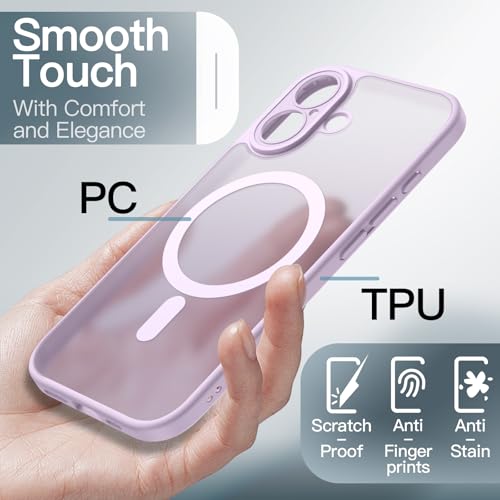 Image of JETech Magnetic Case for iPhone 17 6.3-Inch Compatible with MagSafe, Shockproof Slim Phone Cover with Built-in Camera Control Button, Matte Translucent Back (Lavender)