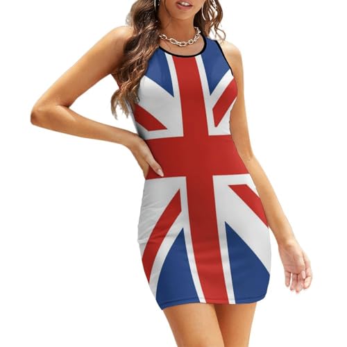 Union Jack UK Flag Funny Women's Dress Sleeveless Sexy Bodycon Mini Dresses Sexy S