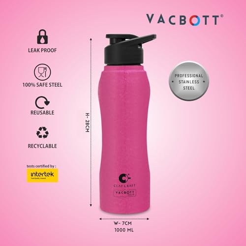 Image of CLAY CRAFT VACBOTT Neo Single Walled Non Insulated Water Bottle-1000ML, 4-Piece(Multicolour) Leak Proof |Easy Grip |Easy To Carry| Gym Bottle | Home | Kitchen | Hiking | Treking Bottle | Travel Bottle