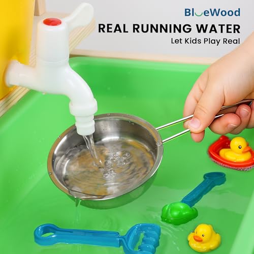 BlueWood Mud Kitchen for Kids Outdoor, Wooden Play Kitchen Set with Sink, Stove, Chalkboard, Montessori Toddler Outdoor Kitchen Playset for Backyard Fun - Image 6