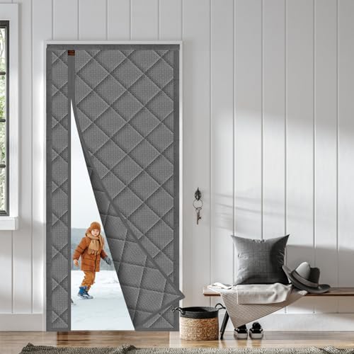 WochiTV Magnetic Thermal Door Curtain, 36 X 82 Inch Insulated Door Cover Thickened Waterproof Weatherproof Insulation Blanket for Winter Side Opening Gray by WochiTV - Used condition - US$13.97