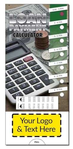 ZOCO – Loan Payment Calculator Slide Charts – Pack of 250 – Custom Logo & Text – Mortgage & Auto Loan Monthly Payment Handout – 3.75 x 8.5 Inches