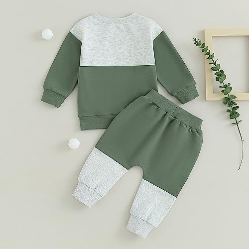 Toddler Baby Boy Fall Outfit Contrast Color Sweatshirt Tops with Elastic Waist Pants Cute Infant Newborn Winter Clothes3