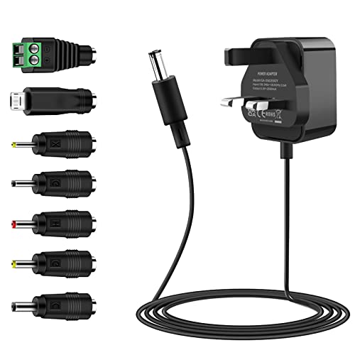 5V 2A Power Supply Etopgo Universal AC Adapter to DC Wall Charger with 7 DC Connectors Multi Plug for LED Strip Lights TV Box Speaker Router Home Appliances Audio Video Android Tablet