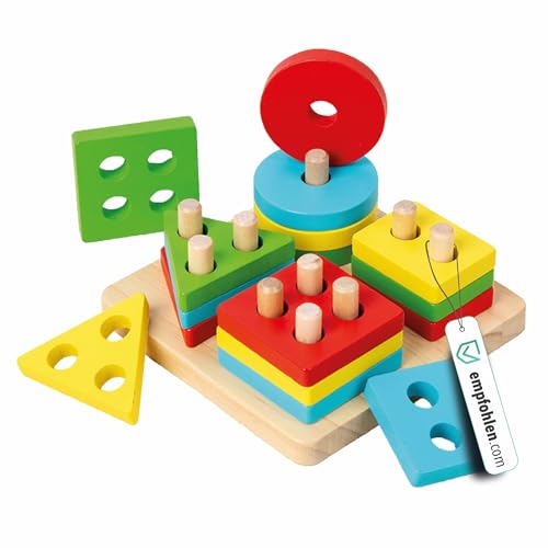 Ludo Lab&reg; Holzspielzeug Motorik Sortierspiel 17-teilig; Montessori Steckspiel & Lernspielzeug mit Formen & Farben; Kompaktes Stapelspiel ab 2 Jahre (Kompakt 11x11x4,5 cm)