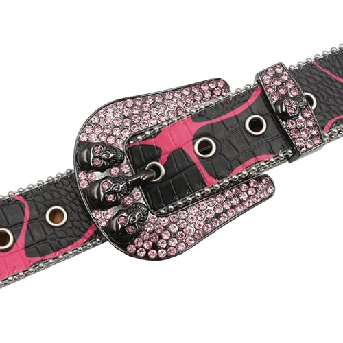 Women Rhinestones Skull Studded Western Belt - Crocodile Embossed Waist Strap For Jeans4