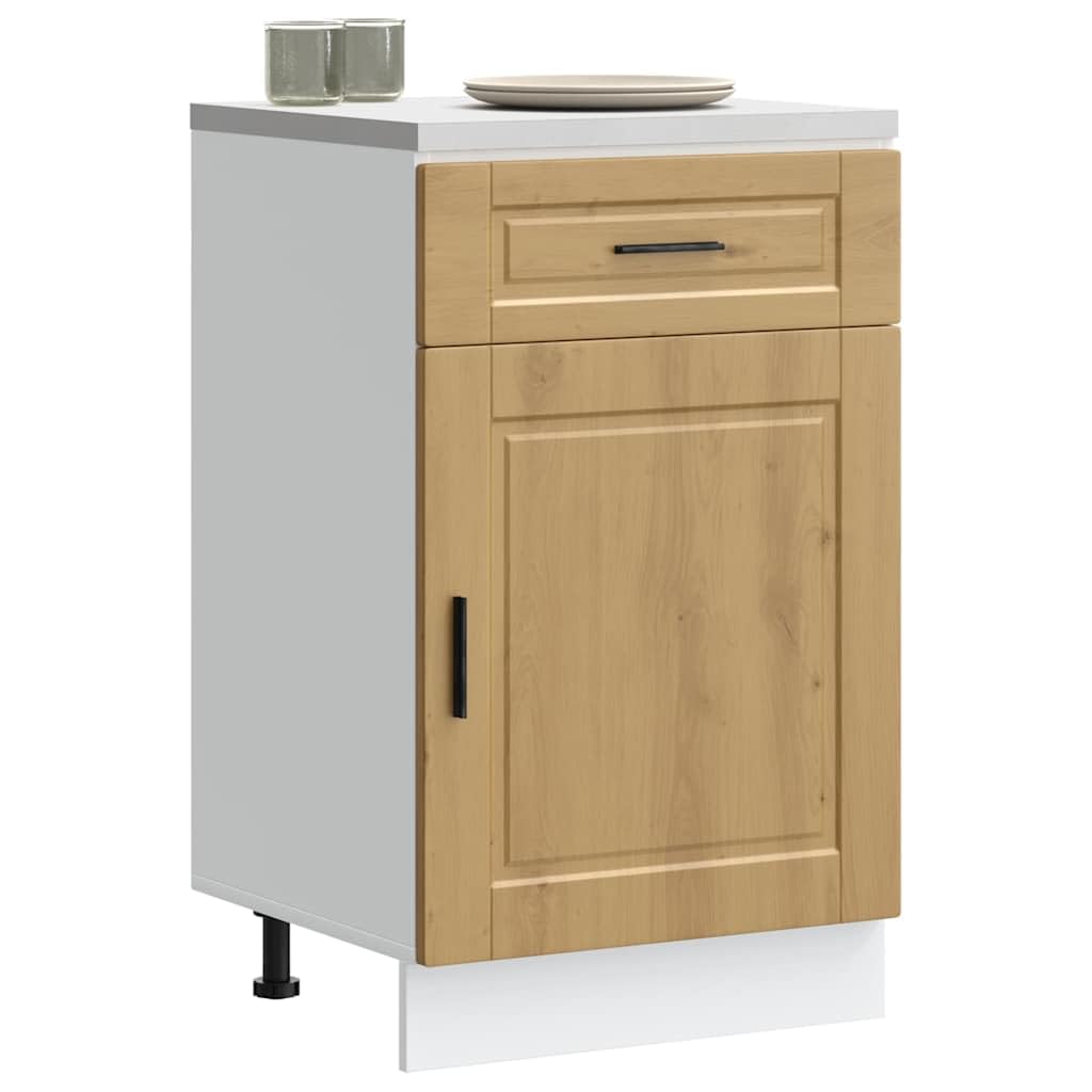 Porto Artisan - Mobiletto da cucina in legno di quercia Artisan, 50 x 46 x 81,5 cm, con ante e piedini regolabili, ideale per armadietti da cucina