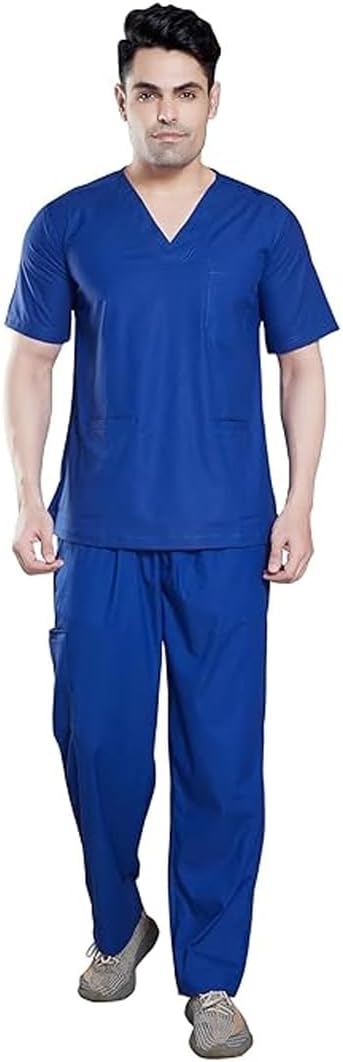 adhyahTrendyUniform Lycra Men's scrub Suits With Inseam Top Pocket,Pant With Zip Pocket Stretchable Scrubs Comfort Fit Uniform for Doctors, Nurses and Dentists