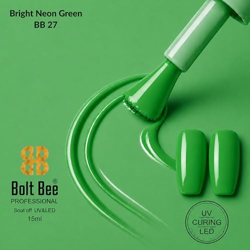 Image of Bolt Bee Brighat Neon Green Color Gel Nail Polish Soak Off UV Gel DIY at Home 15ML Manicure Salon Nail Art