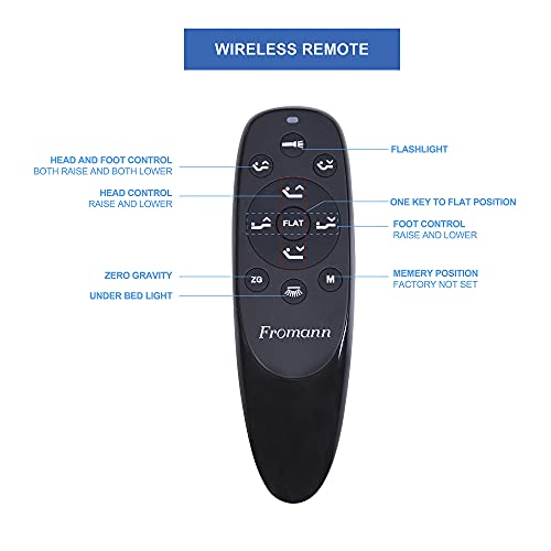 Fromann Twin Xl Electric Adjustable Bed Base Frame With Wireless Remote, Usb Ports, Zero Gravity, Under Bed Led Lighting, Three Leg Heights And No Tools Assembly #TOP1
