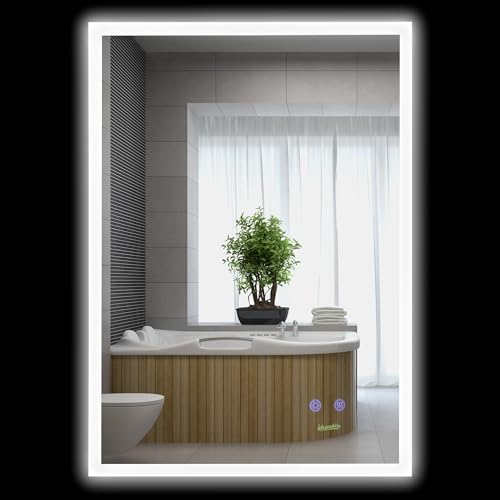 kleankin Specchio Bagno con Luce LED 70x50 cm, Specchiera con Funzione Anti-Appannamento e Tasti Touch, Argento