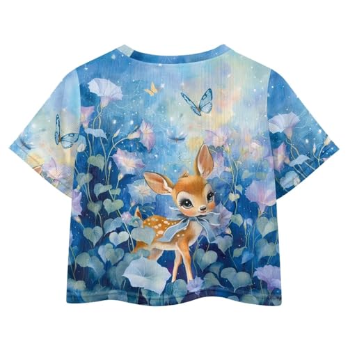 Image of Girls Crop Tees Crew Neck Casual Short Sleeve T Shirts Kids Loose Soft Comfortable Tees Blouses Shirt for Little Girl