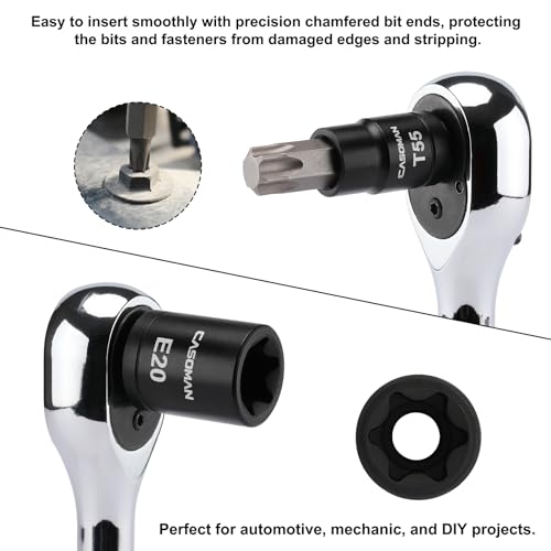 Image of CASOMAN 32-Piece Torx Bit Socket and Female External Socket Set, 14 Star Bits (T8- T70) and 13 Female E-Torx Sockets (E4-E24), Include 5 Impact Socket Adapter