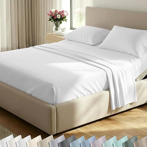 Image of California Design Den Split King Sheet Set - 100% Cotton, Luxury 600 Thread Count, Breathable Split King Size Sheets for Adjustable Bed, Luxury Soft Durable, Sateen Weave - Bright White