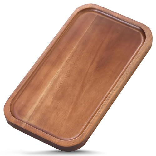 Solid Acacia Wood Serving Trays and Platters - Wooden Mini Charcuterie Boards, Rectangle Small Cheese Board for Food, Bathroom, Home Decor, Kitchen Counter, (10"x5.5", 1 Pack)