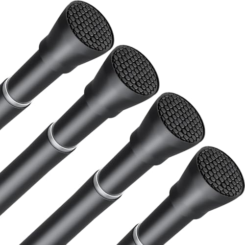 Image of Tension Curtain Rod Black 4PCS Tension Rods for Windows 30 to 64 Inch Spring Curtain Rod Adjustable Tension Rod Tension Curtain Rod of Bathroom Window Curtain Rod Closet rod Kitchen rod Wardrobe