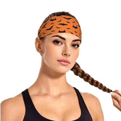 Halloween Bats On Orange Background Women Fashion Sweat Bands - Sweatbands for Men - Sports Headbands for Women Workout - Athletic Headbands for Mens Boy Girts Bandana