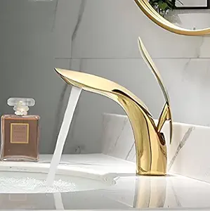 Plantex Designer Pure Brass Single Lever Hot & Cold Water Basin Mixer/Table Mounted Tap for Wash Basin- Gold Finish