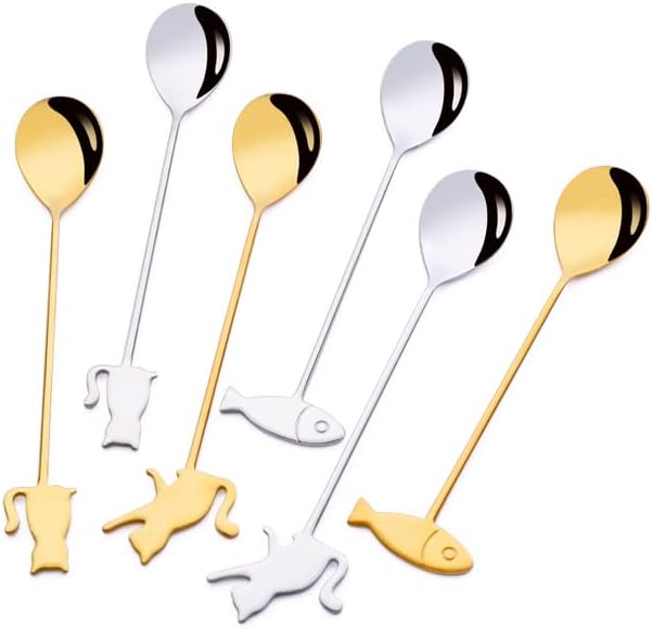 Silverware Flatware Cutlery Set, 1/4/6/8/10/12pcs Creative Mini 304 Stainless Steel Cat Fork Cutlery Set Fruit Fork(Gold,12 Pieces)