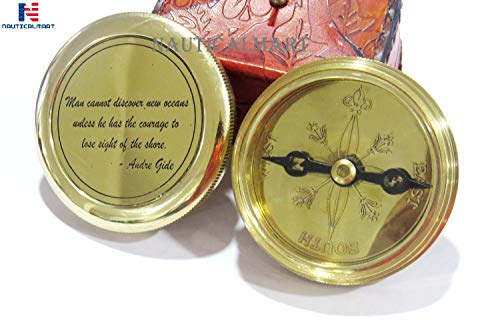 Brújula de latón con estuche de cuero portátil miniatura 2