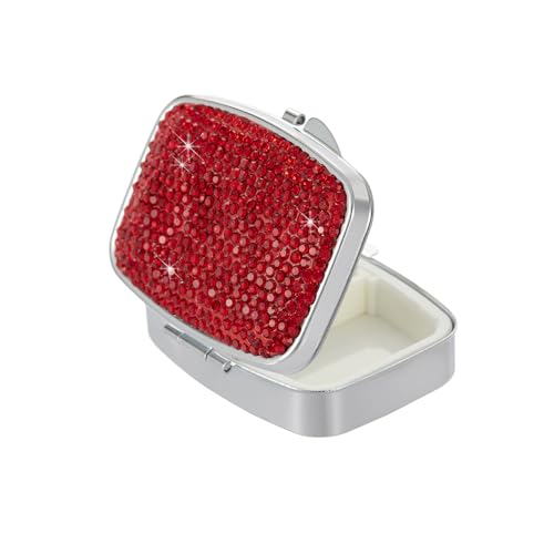 Image of Pocket Pharmacy Bling 2 Compartment Medicine Organizer Small Cute Pill Container Travel Pill Box Case for Purse Square Vitamin Holder for Pocket(Red)