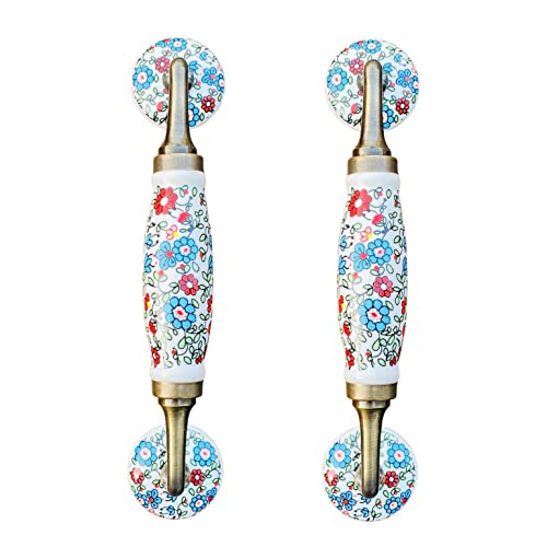 Image of Maison Belle Ceramic Door Handle Gold Antique Finish - (Size 8.5 Inch) - Hole to Hole 6.5 INCH (Pack of 1 Handle) (Multi Flower 8.5 INCH)