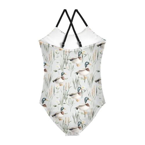 Girls Swimwear 3-10 Years One Piece Halter Swimsuit Mallard Ducks Beach Bathing Suit2