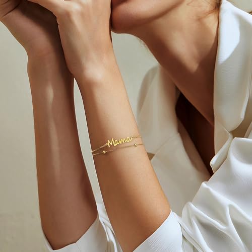 Mama Bracelets for Women 14K Gold Plated Dainty Mom bracelets Mother's Day for New Mom Women Mama Gifts4