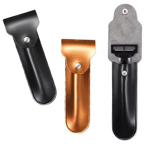 WYSJYBHJ 3PCS Safety Razor Head Protecting Leather Cover,Leather Case Razor Protective Travel Case for Straight Cover Shaving Pouch Holder/Travel Case