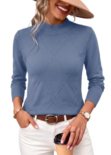 WIHOLL Womens Sweaters Tops Long Sleeve Winter Clothing Fall Clothes Blue L - image 1