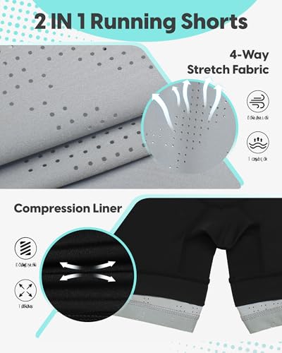 Image of maamgic Mens Running Shorts with Compression Liner 5 inch Quick Dry Workout Shorts Anti-Chafe Gym Shorts 2 in 1 Athletic Shorts