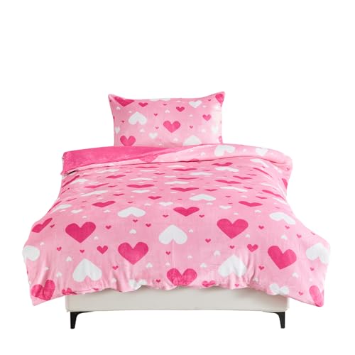 GC GAVENO CAVAILIA Juego de Funda de edredón con Estampado de corazón (135 x 200 cm), Ropa de Cama Infantil Suave y Transpirable con Funda de Almohada, Bonito diseño de Amor para decoración de