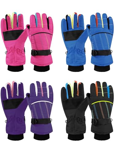 Image of Geyoga 4 Pairs Winter Kids Ski Gloves Boys Girls Windproof Waterproof Warm Snow Gloves for Children Toddler Snowboard