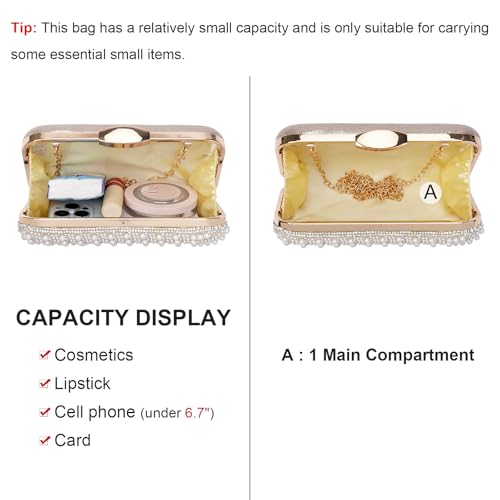 Image of RNIEGA Pearl Crystal Clutch Purse for Women Fashion Elegant Bride Evening Clutch Handbag Crossbody Shoulder Bag with Chain