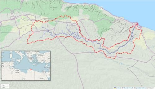 12"x18" Poster, Map of the Wadi Derna watershed covering 540 km in eastern Libya - Gallery Print