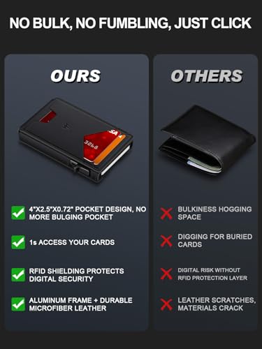 Image of Wallet for Men, Slim Minimalist Wallet with Money Clip＆ID Window, RFID Blocking Pop-Up Credit Card Holder, Smart Auminum Mens Wallet Holds 9-13 Cards (Gift Box) (Black)