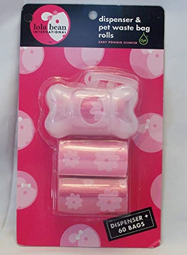Lola Bean Pet Waste Dispenser (Clear White) & Scented Waste Bag 3 Rolls (Pink)