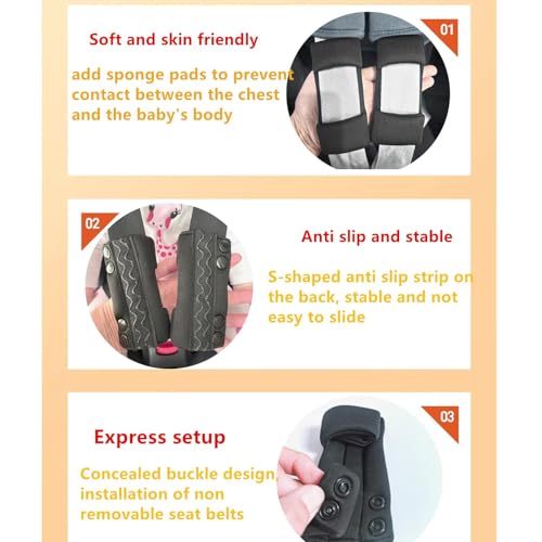 Image of Universal Child Car Seat Chest Harness Clip Universal Safer Belt Clip Buckle Lock Stroller Chest Clip Adjustable Guard for Baby and Kids (Chest Clip and Pad Set-Black)