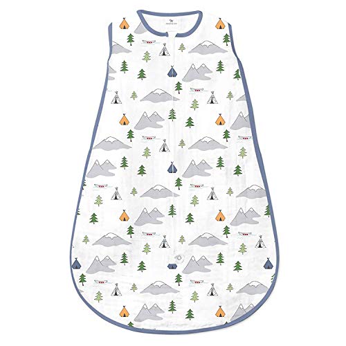 Amazing Baby Muslin Sleeping Sack, Outdoor Adventure with Denim Trim, Medium, Wearable Blanket with 2-way Zipper