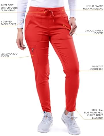 Adar Pro Modern Athletic Scrub Set For Women - Modern V-Neck Scrub Top & Yoga Jogger Scrub Pants - P9500 - Apple - XL - 3