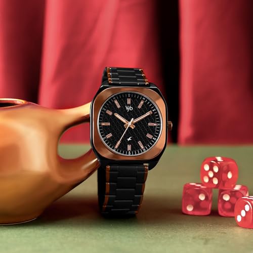 Image of Fastrack Vyb 6.0 Aviator Quartz Black Shaped Dial Men's Watch | Stainless Steel Strap Material Analog | Guys Analog Watches - FV30034KM01W