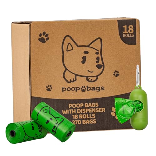 Image of Dog Poop Bags With Dispenser, Strong and Leak-proof Waste Bags for Pets, Floral Scented, 270 Count (18 Packs of 15), 13 Inch x 9 Inch (Green)