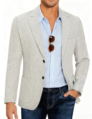Coofandy Mens Casual Blazer Sport Coat Lightweight Two Button Business Jackets, Thicker - Light Grey, X-Large