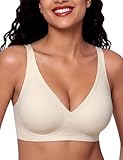 Bresdk Soutien Gorge sans Armature Femme   Brassière sans Couture Confortable, Push Up Décolleté en V Profond   Crémeux L