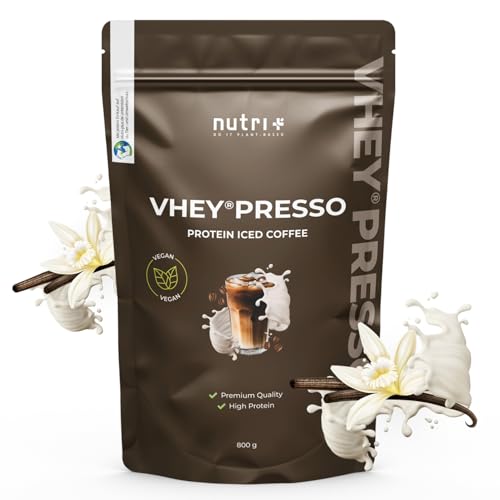 Nutri + Protein Iced Coffee Vanille - Vheypresso Eiweiß Kaffee mit Koffein 800 g Pulver ohne Laktose, Whey + Gluten - Proteinkaffee