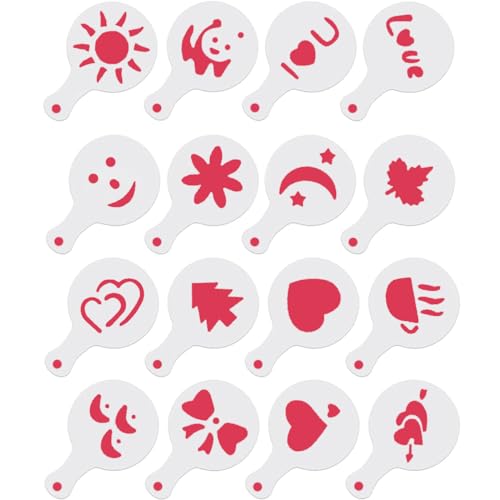 Christmas Stencils for Crafts Reusable Coffee Stencil Latte Art Coffee Decorating Kit Barista Tools Latte Template - Reusable Christmas Cookie Decorating Kit (16 Pcs Stencils)