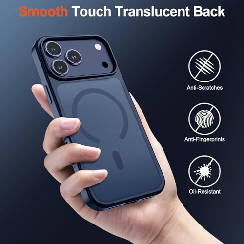 Image of SUPFINE Magnetic for iPhone 17 Pro Max Case with Screen Protector (Compatible with MagSafe)(Military Grade Drop Protection) Translucent Matte Shockproof with Anti-Fingerprint Phone Cover,Dark Blue